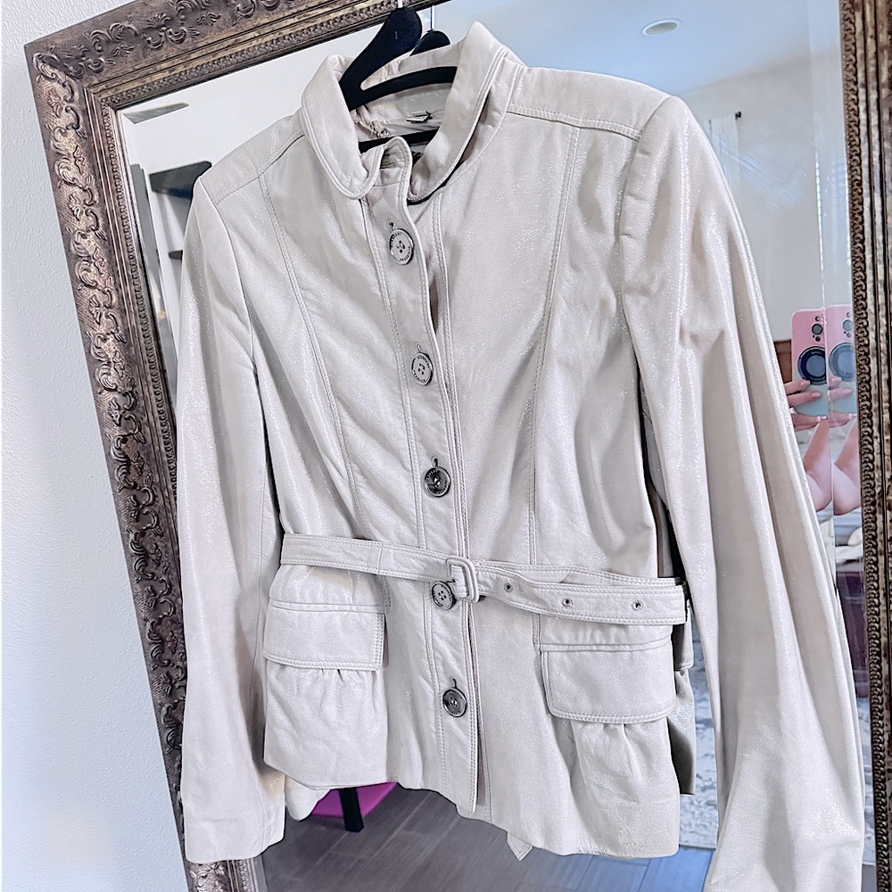 Very soft , white with glittery effect white Burberry jacket